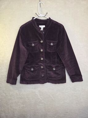Christopher & Banks Jacket Womens Sz Medium Dark Purple Corduroy Stretch Pockets